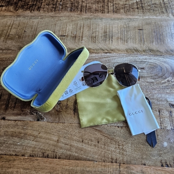 GUCCI Men's 61mm aviator sunglasses Gg0969s Brown Gold Authentic New - Picture 4 of 14